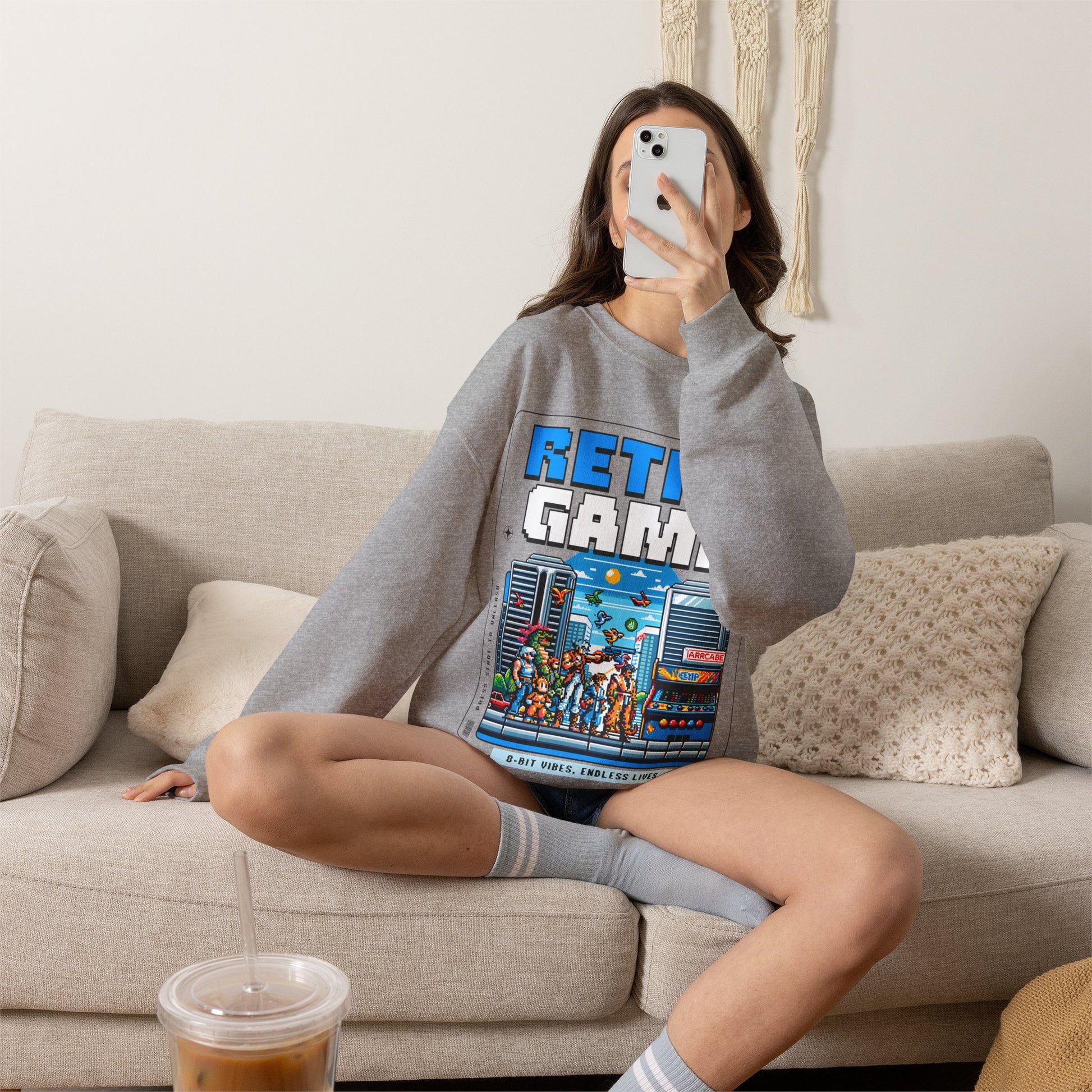 Retro Game Sweatshirt — Vintage 8-Bit Arcade Graphic Crewneck