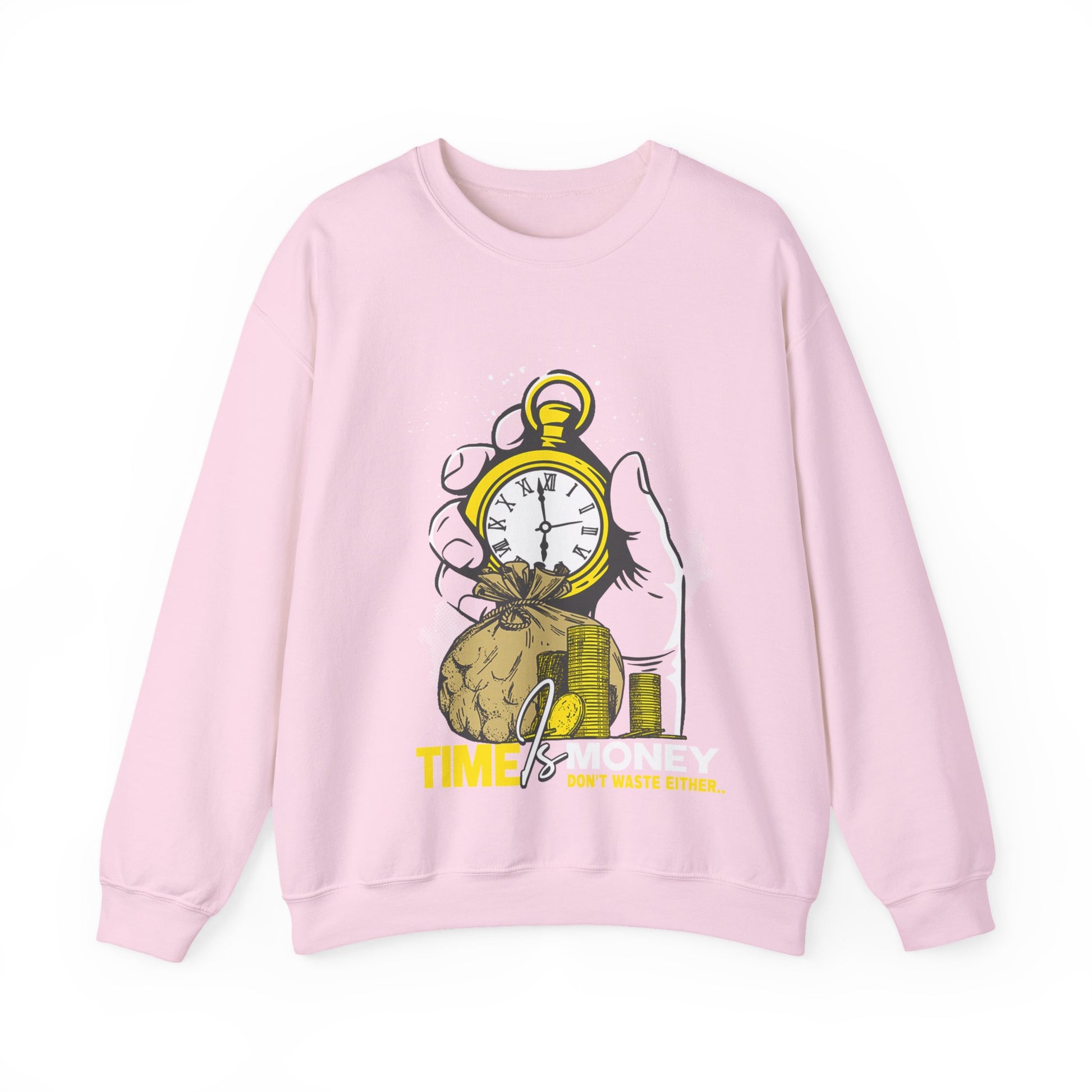 "Time Is Money" Graphic Pocket Watch & Coins Crewneck Sweatshirt -