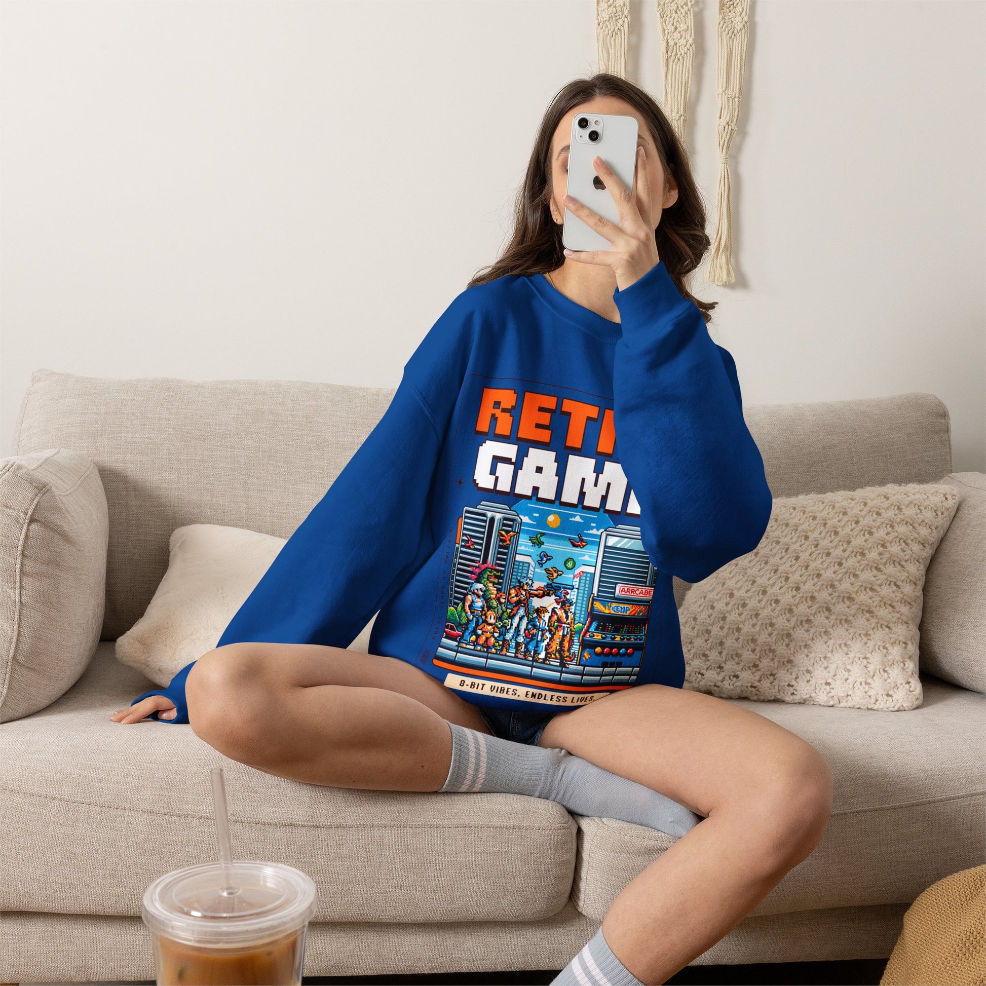 Retro Game Sweatshirt — Vintage 8-Bit Arcade Graphic Crewneck