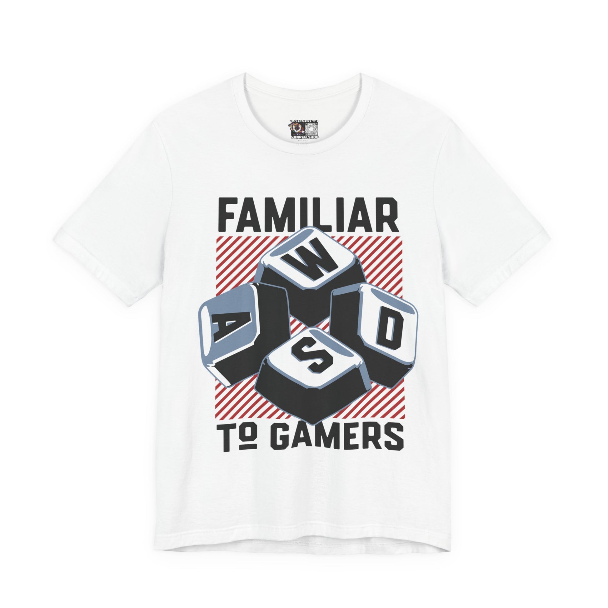""Gamer WASD Keys T‑Shirt — "Familiar to Gamers" Retro Keycap Tee