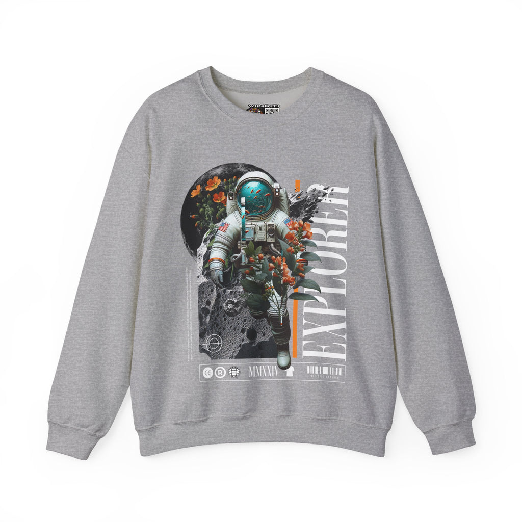 Astronaut Floral Crewneck Sweatshirt — Space Explorer Graphic Pullover