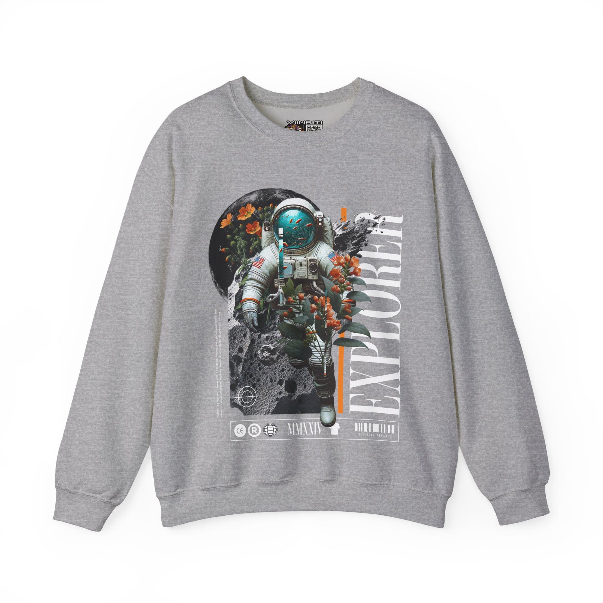 Astronaut Floral Crewneck Sweatshirt — Space Explorer Graphic Pullover