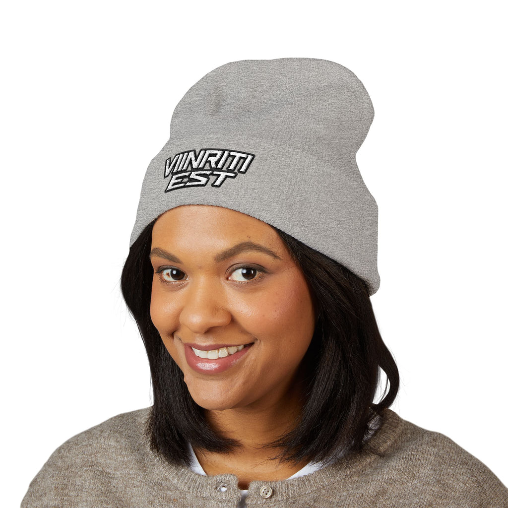 Embroidered 'Viinriti Est' Cuffed Beanie — Classic Knit Winter Hat