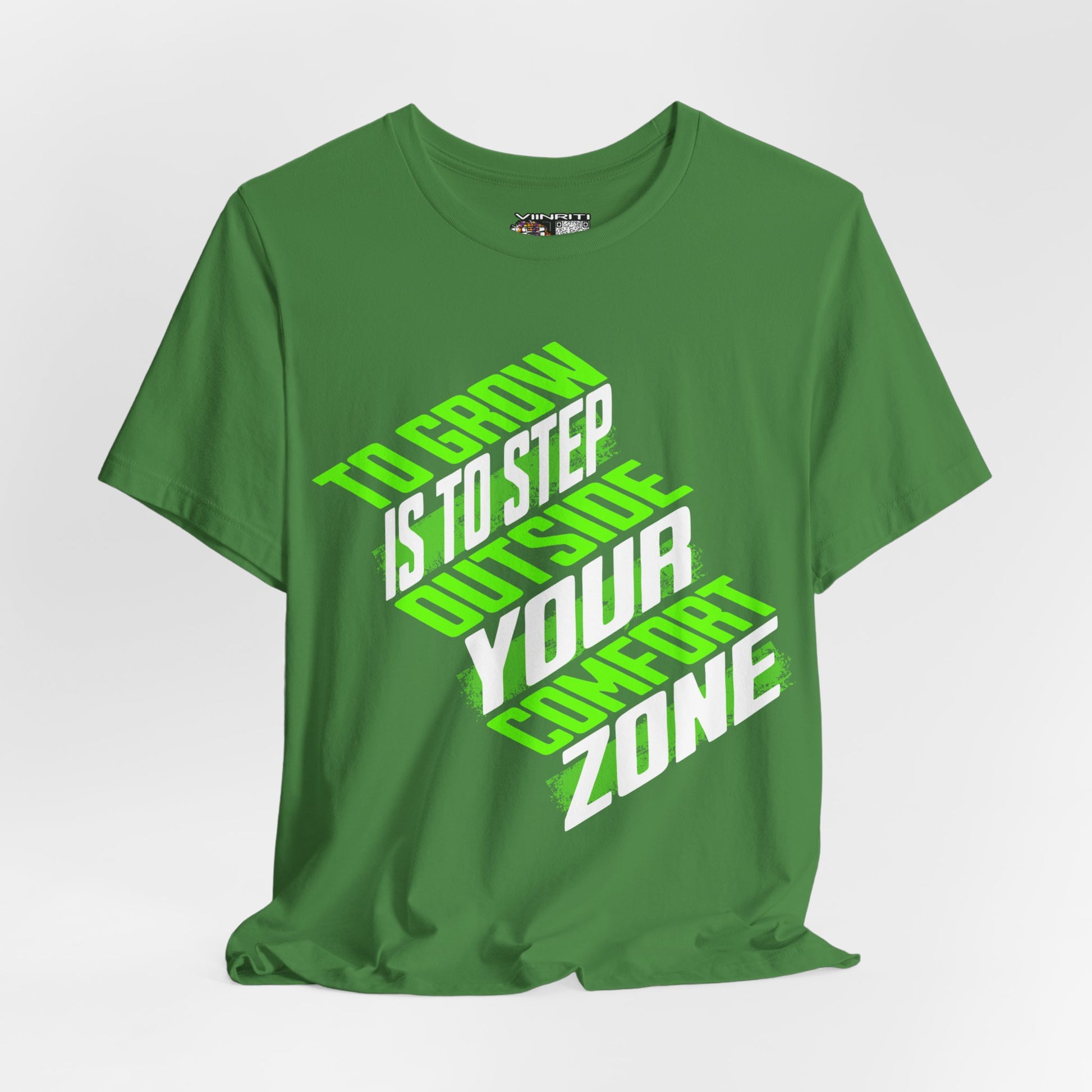 """Motivational Tee — "To Grow Is To Step Outside Your Comfort Zone" Neon Graphic