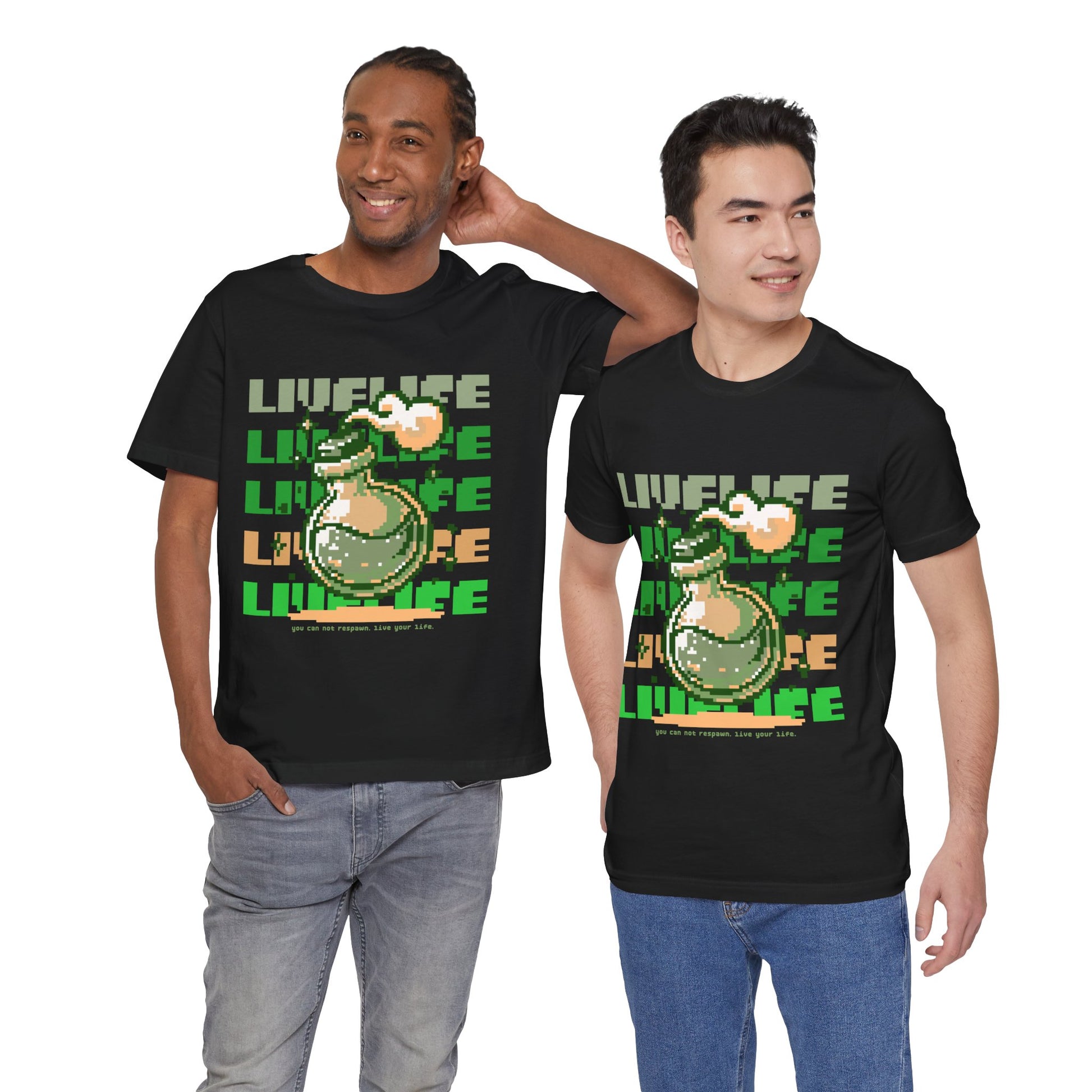 Live Life Pixel Frog Graphic Tee — Retro Gaming Nature T-Shirt