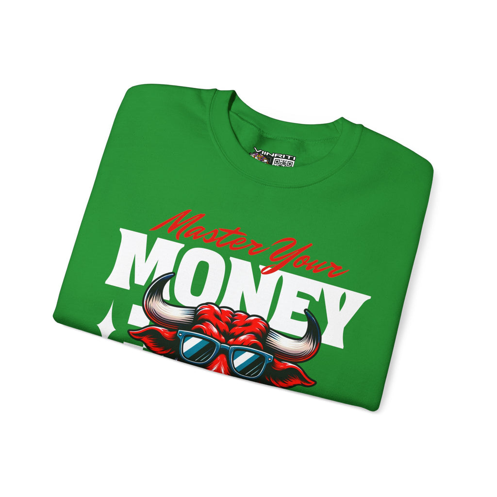 Crewneck Sweatshirt — "Master Your Money" Bull Design, Finance Hustle Graphic
