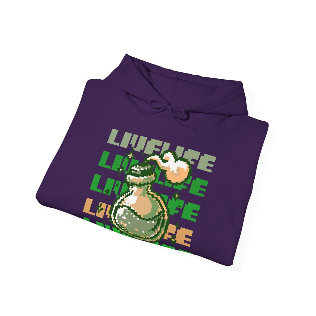 Live Life Dino Hoodie — Cute Retro Cartoon T-Rex Graphic Sweatshirt