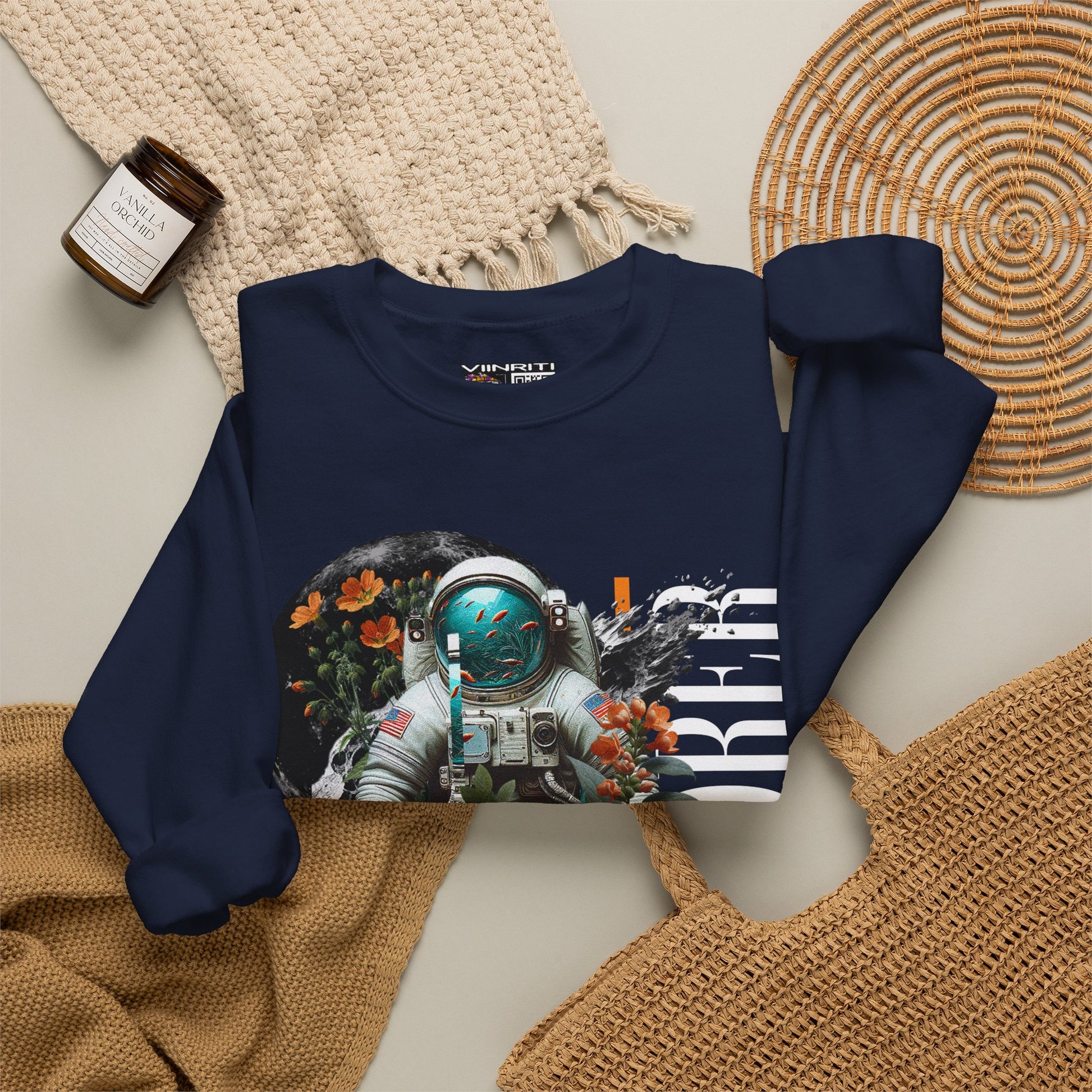 Astronaut Floral Crewneck Sweatshirt — Space Explorer Graphic Pullover