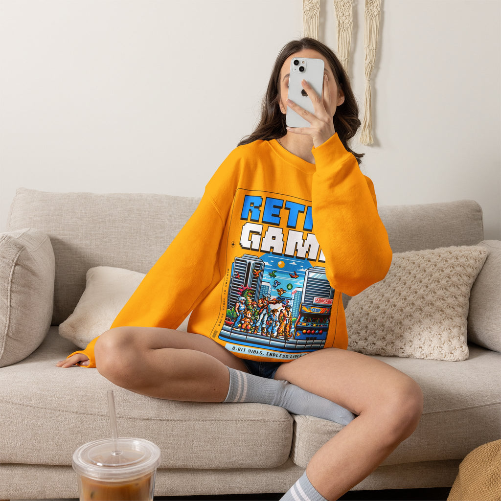 Retro Game Sweatshirt — Vintage 8-Bit Arcade Graphic Crewneck