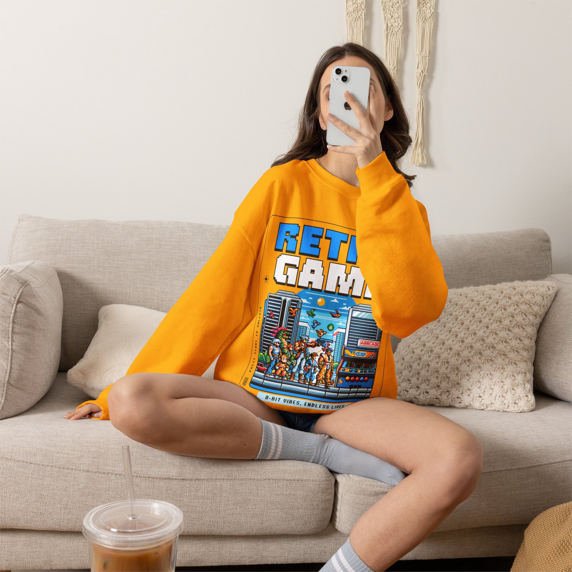 Retro Game Sweatshirt — Vintage 8-Bit Arcade Graphic Crewneck