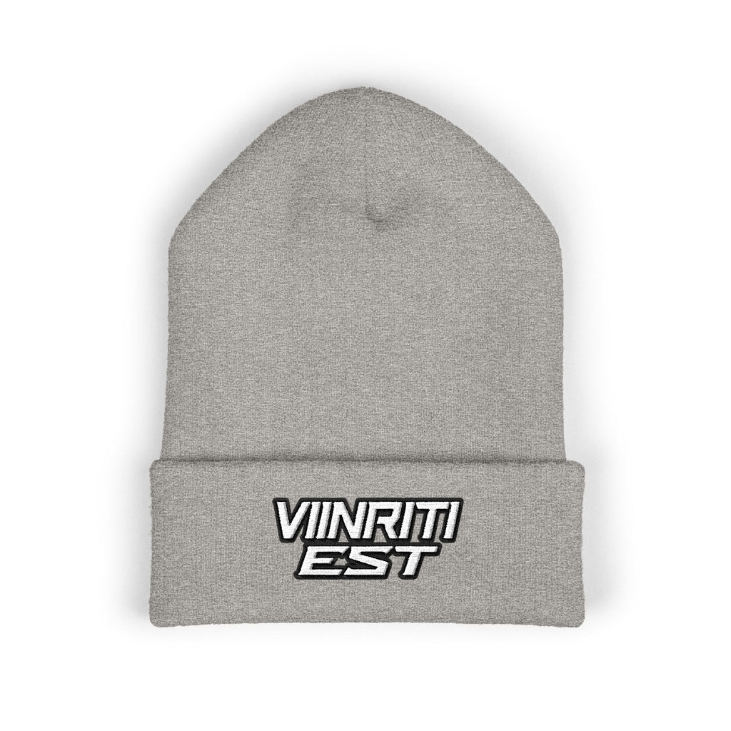 Embroidered 'Viinriti Est' Cuffed Beanie — Classic Knit Winter Hat