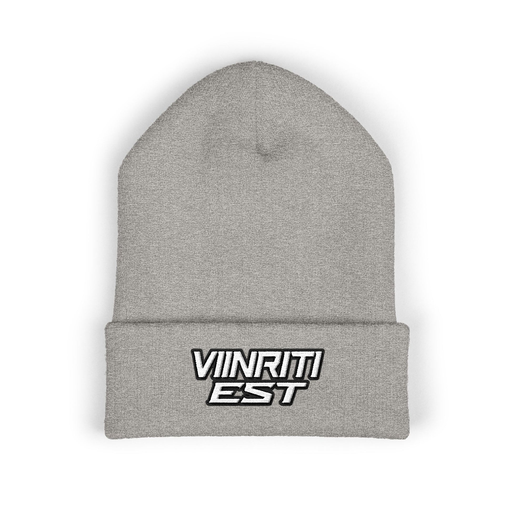 Embroidered 'Viinriti Est' Cuffed Beanie — Classic Knit Winter Hat