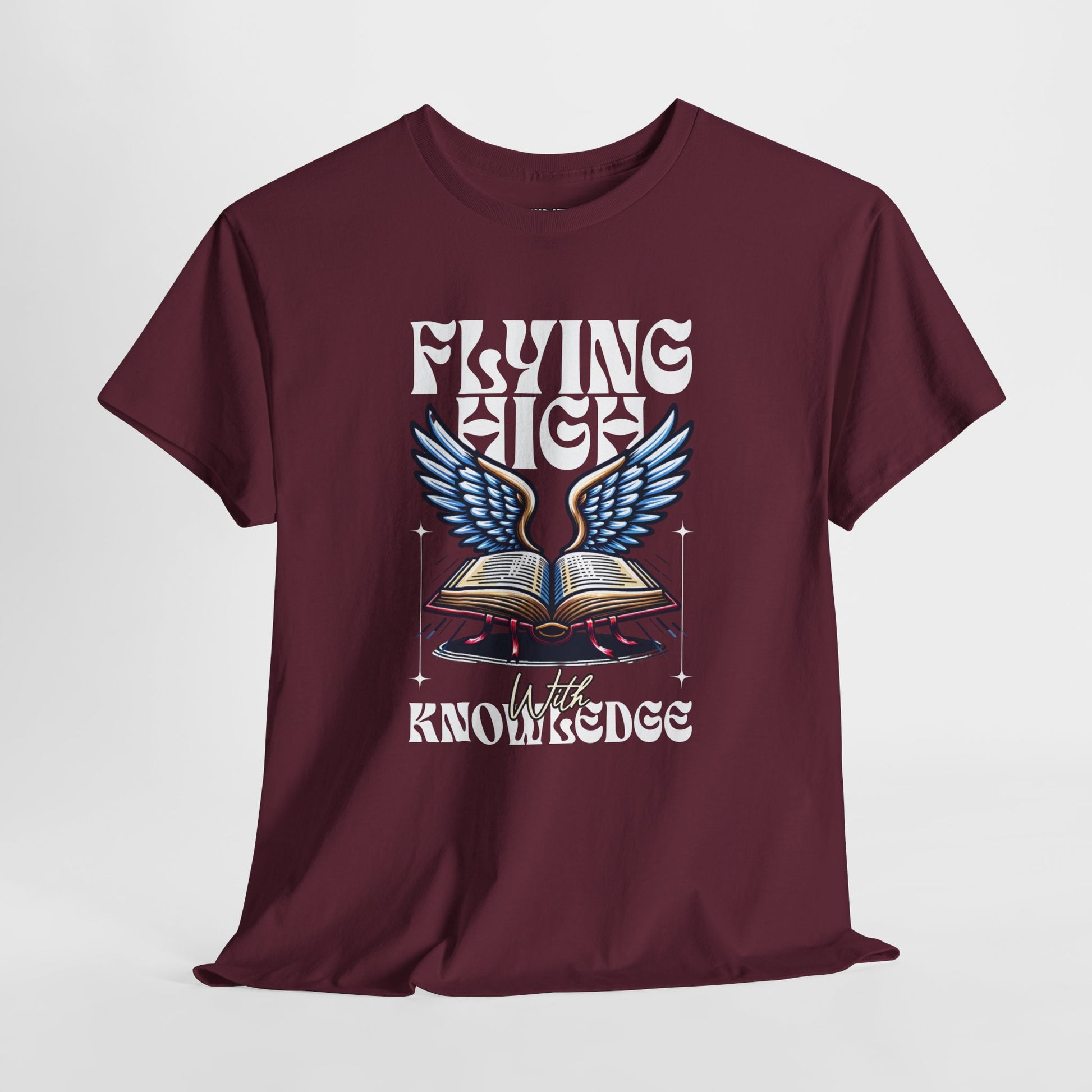 ""Flying High Knowledge T-Shirt — Vintage Winged Book Graphic Tee