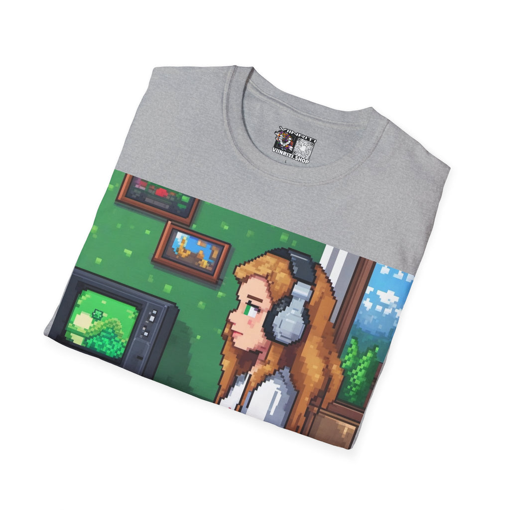 Girl Gamer Here Pixel Art T-Shirt — Retro Gaming Tee for Female Gamers