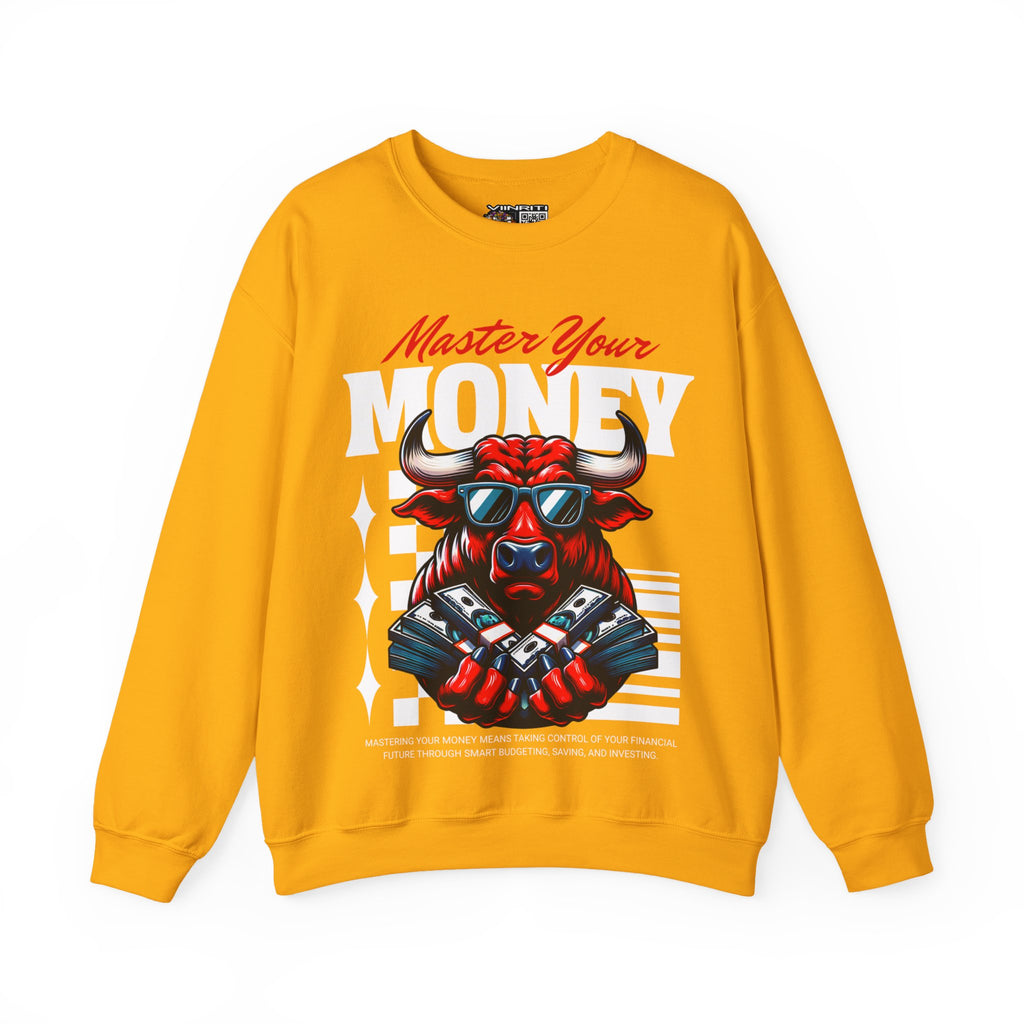 Crewneck Sweatshirt — "Master Your Money" Bull Design, Finance Hustle Graphic