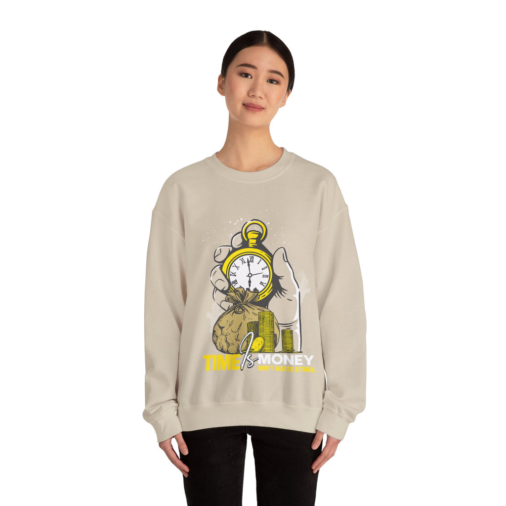 "Time Is Money" Graphic Pocket Watch & Coins Crewneck Sweatshirt -