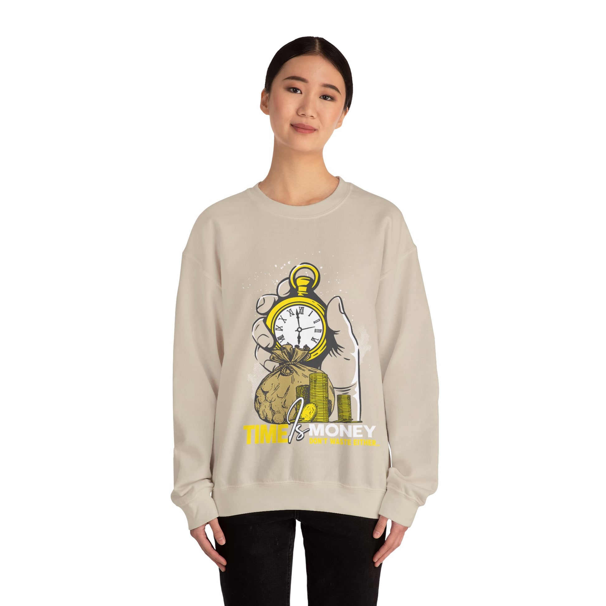 "Time Is Money" Graphic Pocket Watch & Coins Crewneck Sweatshirt -