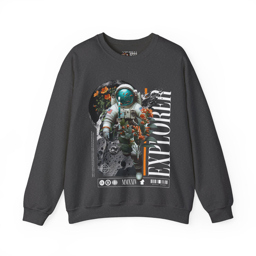 Astronaut Floral Crewneck Sweatshirt — Space Explorer Graphic Pullover