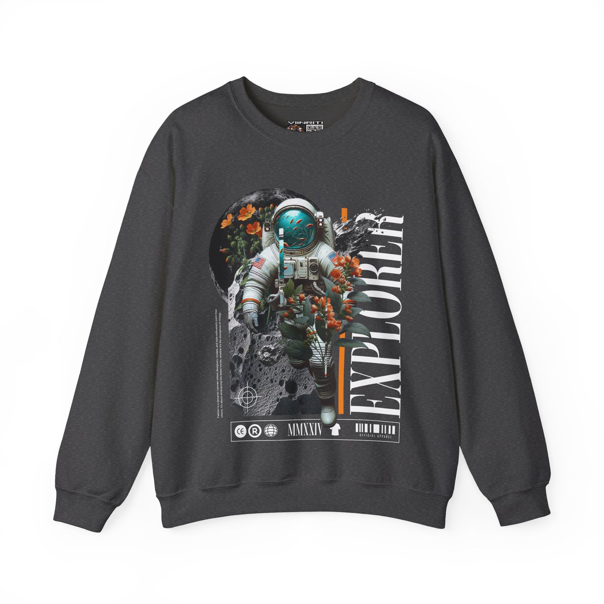 Astronaut Floral Crewneck Sweatshirt — Space Explorer Graphic Pullover