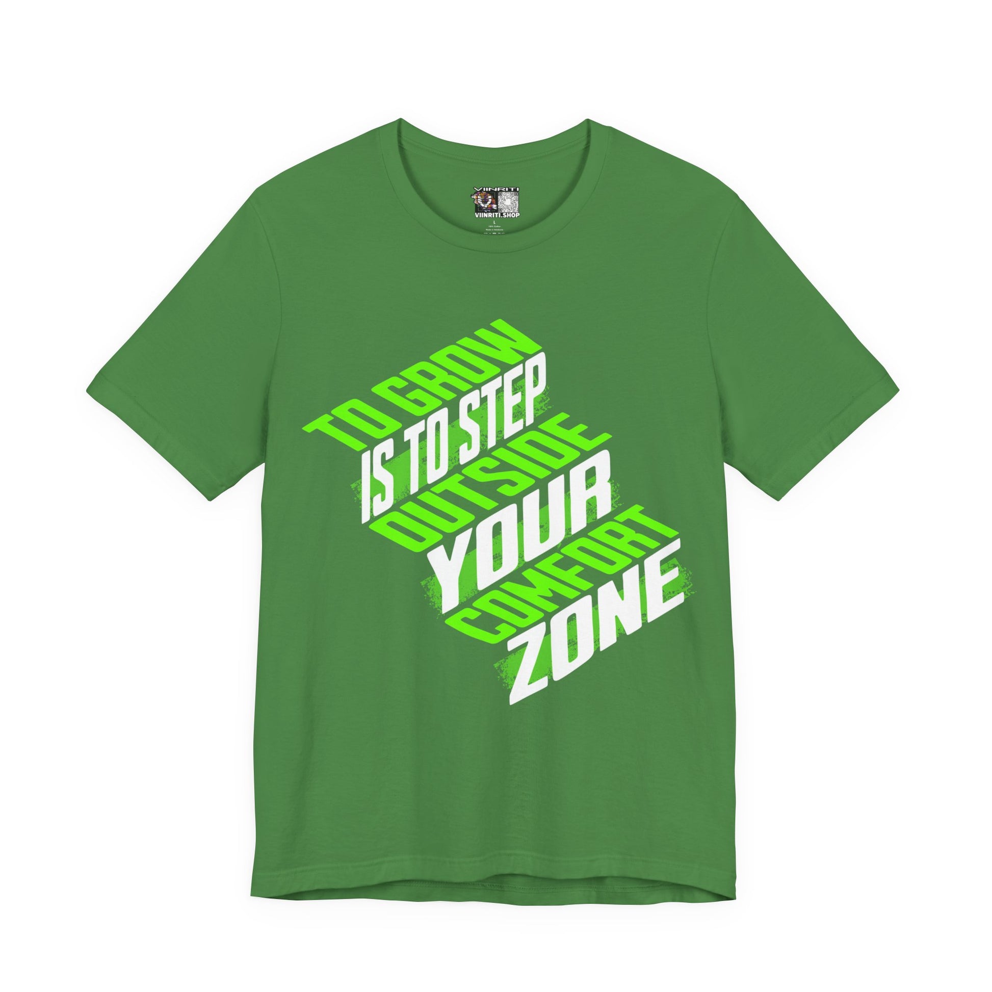 """Motivational Tee — "To Grow Is To Step Outside Your Comfort Zone" Neon Graphic