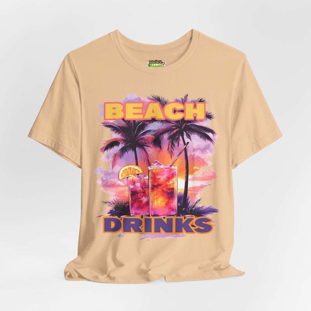 Beach Drinks Unisex Jersey Tee, Summer Shirt, Vacation T-Shirt, Tropical Paradise Top, Casual Beachwear