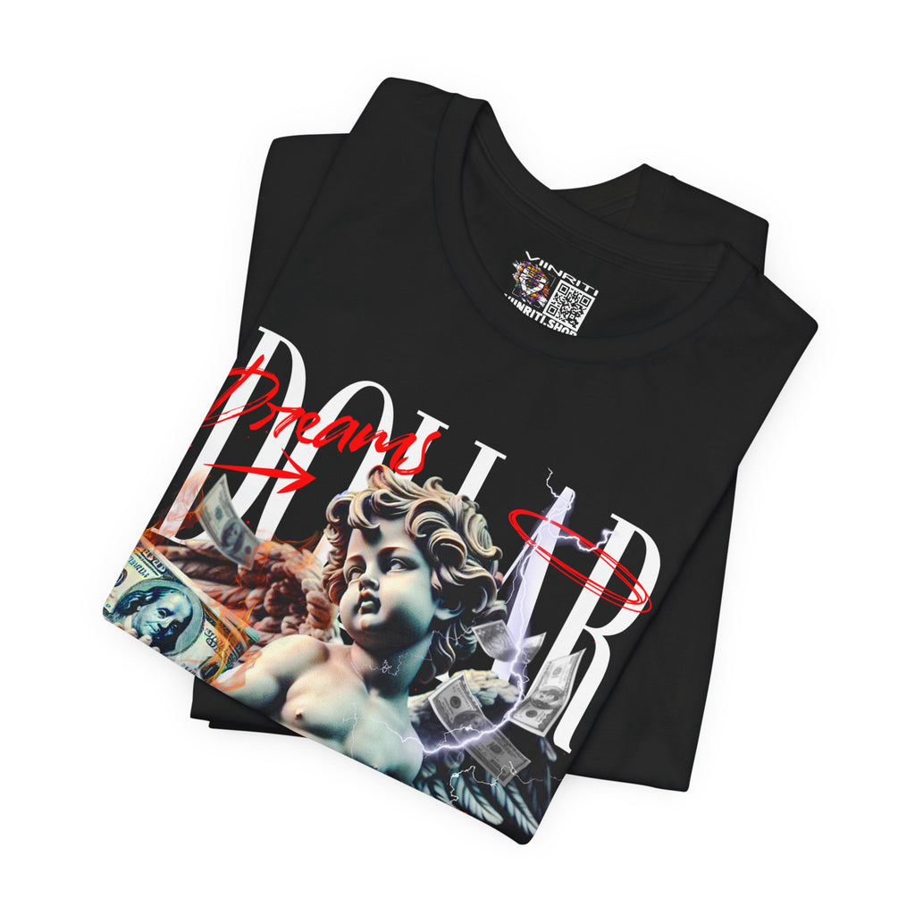 Dollar Cherub Graphic Tee — Streetwear Statue, Money Collage T-Shirt