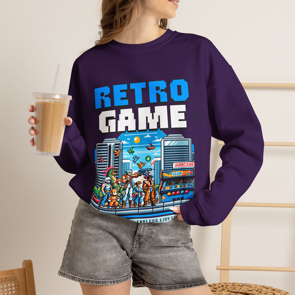 Retro Game Sweatshirt — Vintage 8-Bit Arcade Graphic Crewneck