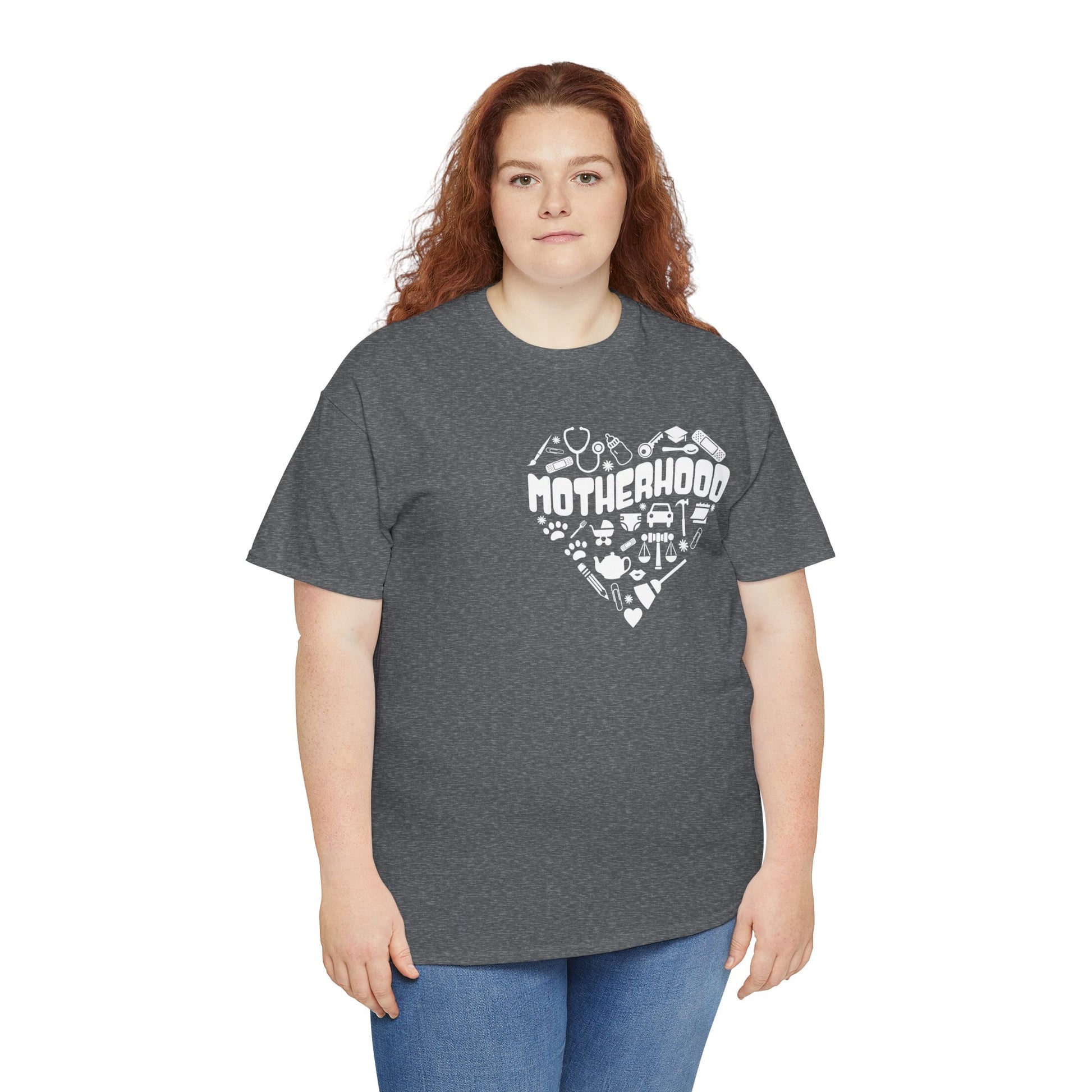 Motherhood Heart Tee — Mom Life Graphic T-Shirt