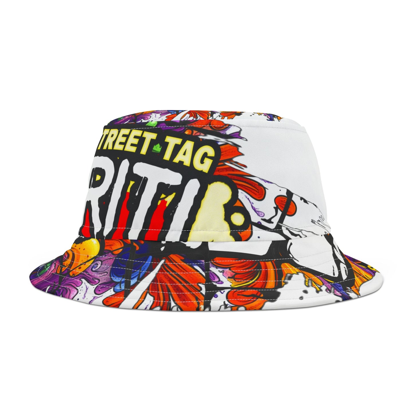VIINRITI White Vibrant Graffiti Bucket Hat, Streetwear Hat, Cool Accessories, Festival Gear, Summer Fashion, Unique Graphic Hat