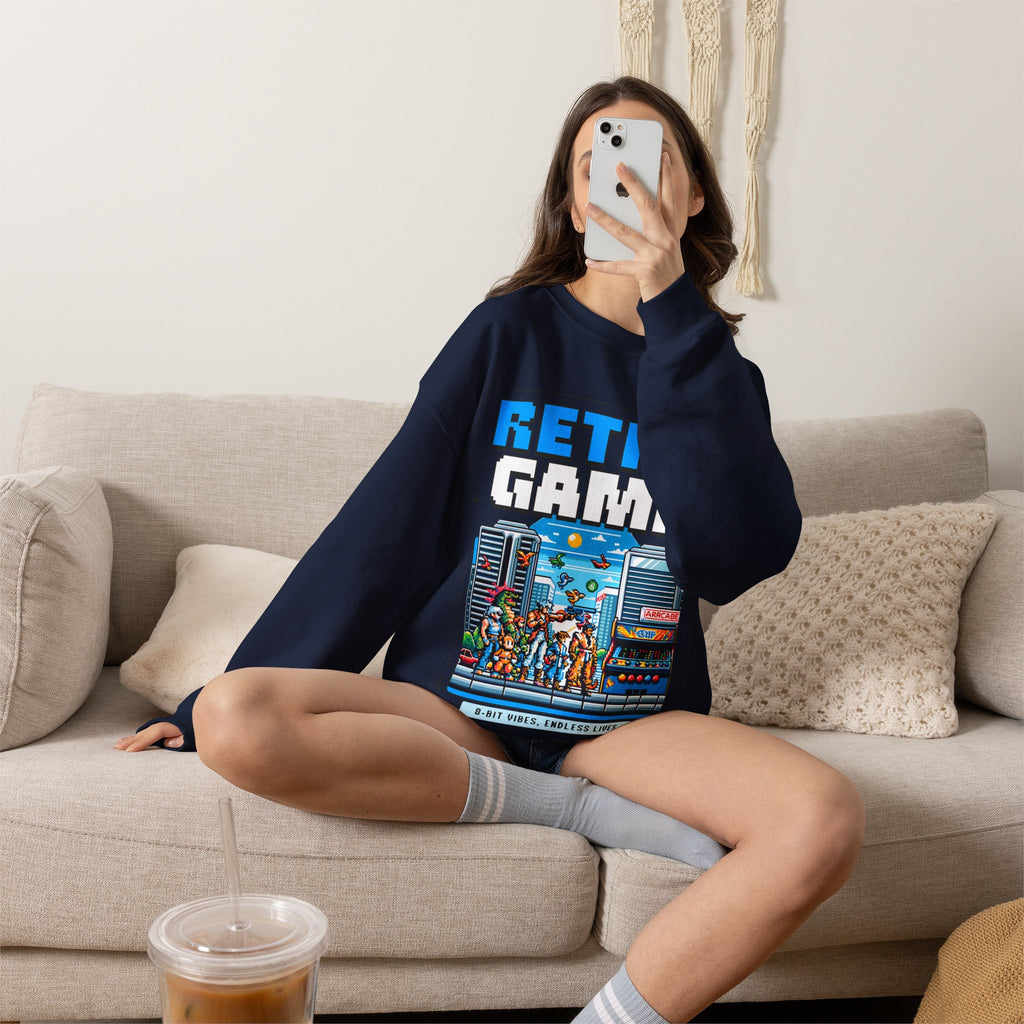 Retro Game Sweatshirt — Vintage 8-Bit Arcade Graphic Crewneck