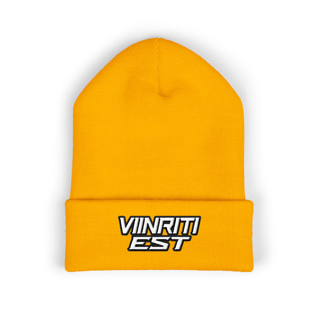 Embroidered 'Viinriti Est' Cuffed Beanie — Classic Knit Winter Hat
