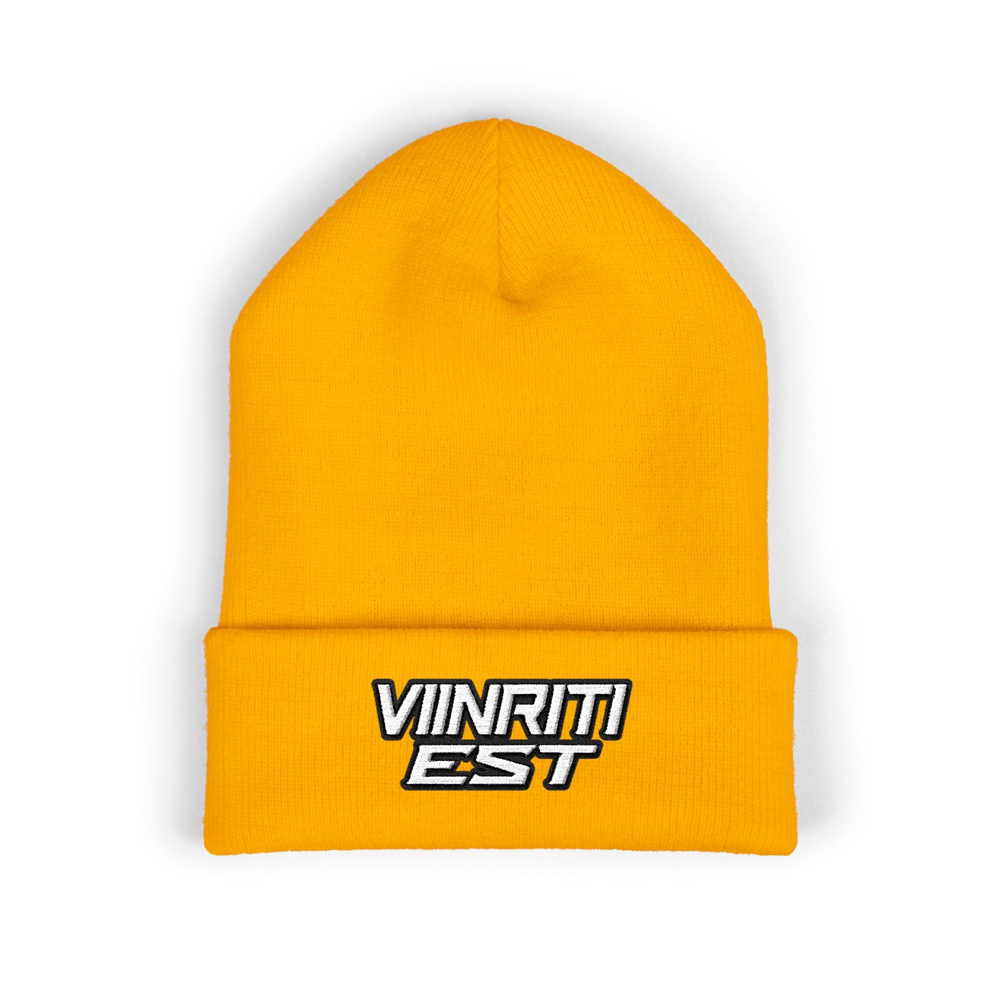 Embroidered 'Viinriti Est' Cuffed Beanie — Classic Knit Winter Hat