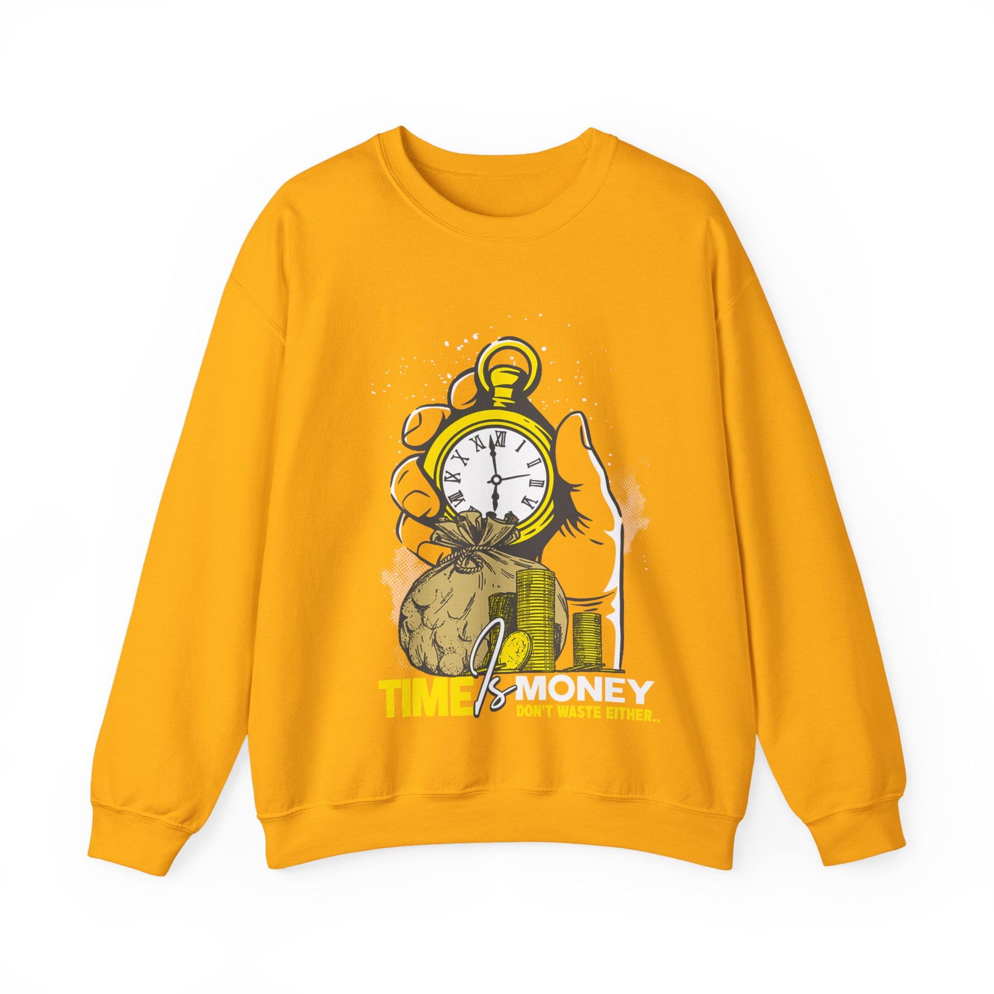 "Time Is Money" Graphic Pocket Watch & Coins Crewneck Sweatshirt -