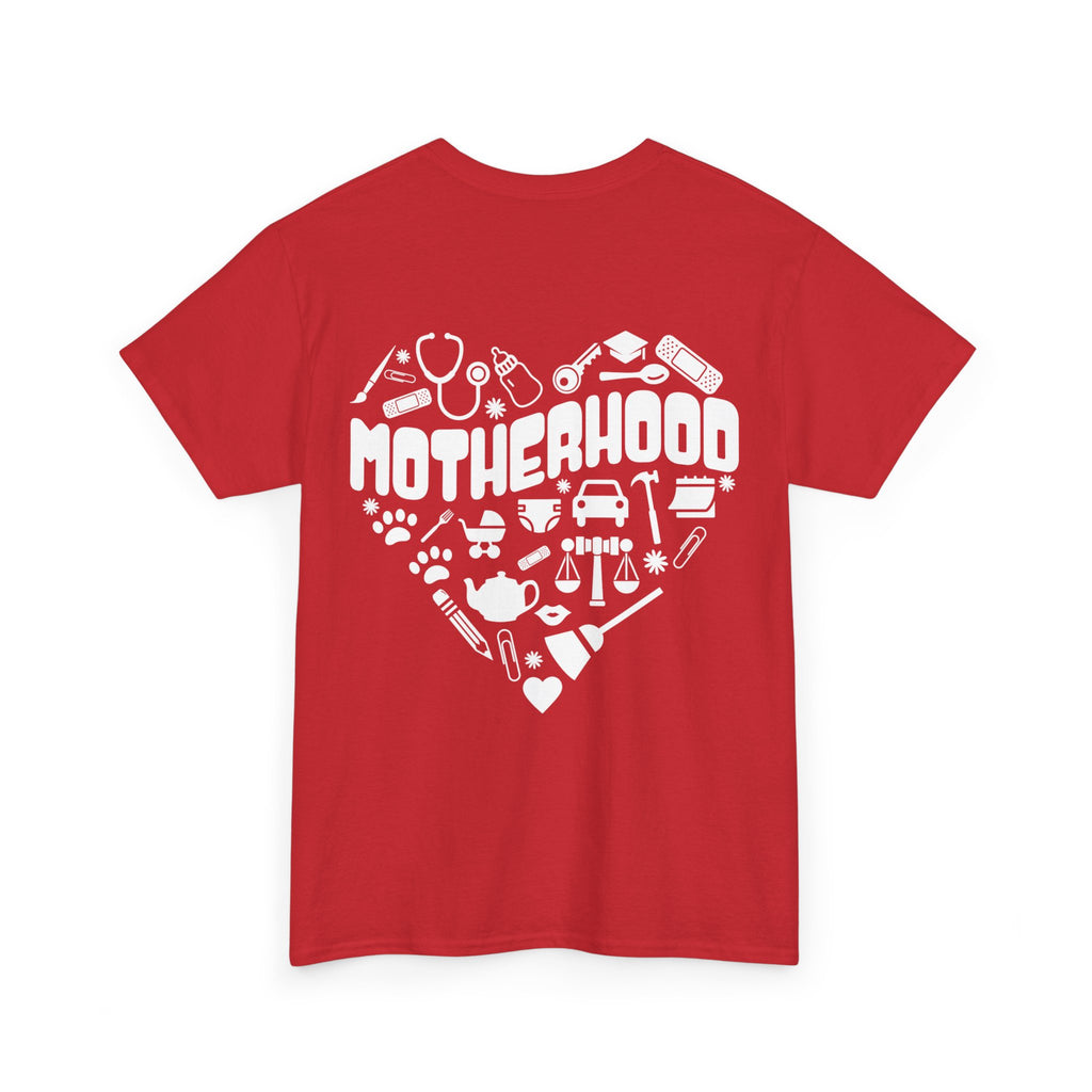 Motherhood Heart Tee — Mom Life Graphic T-Shirt