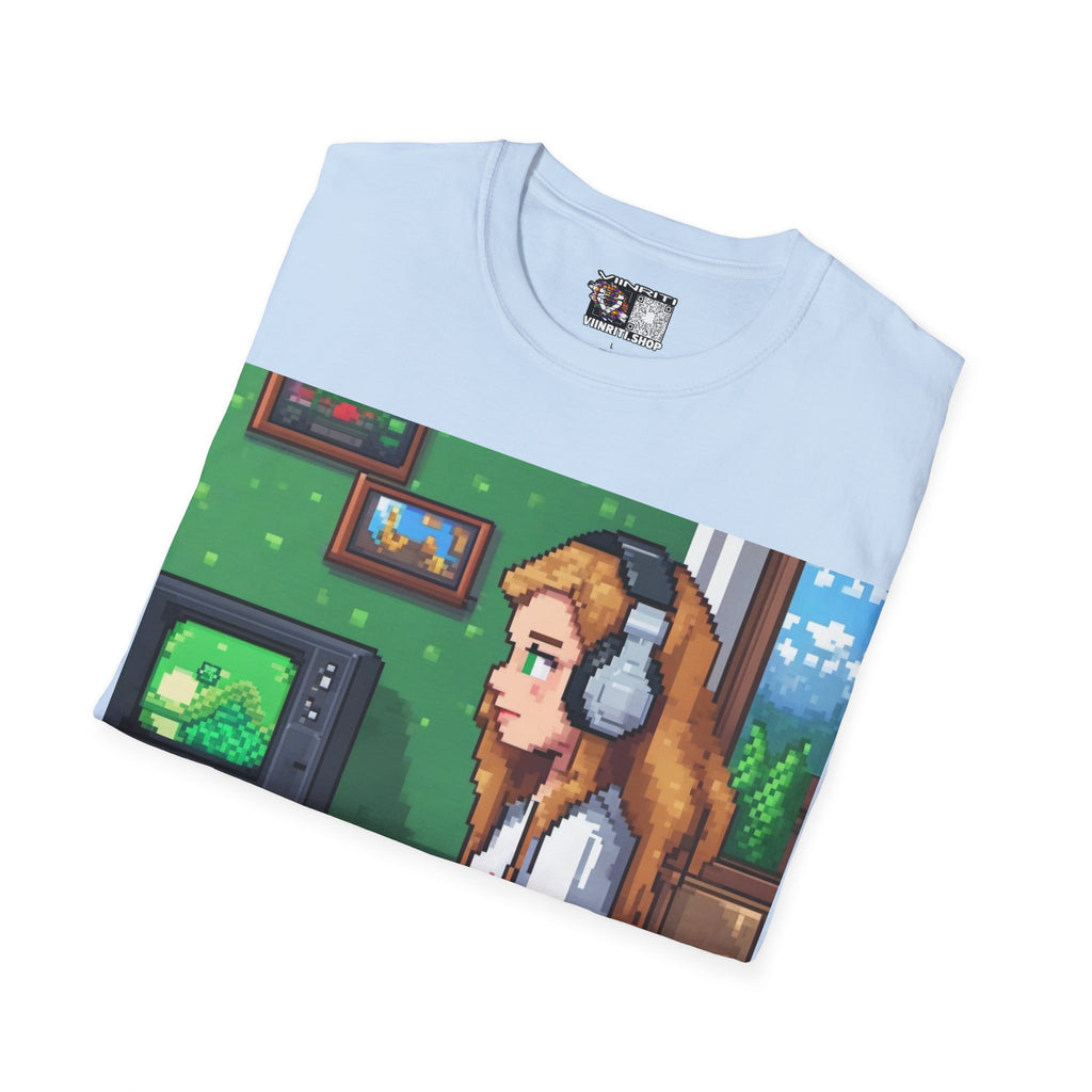 Girl Gamer Here Pixel Art T-Shirt — Retro Gaming Tee for Female Gamers