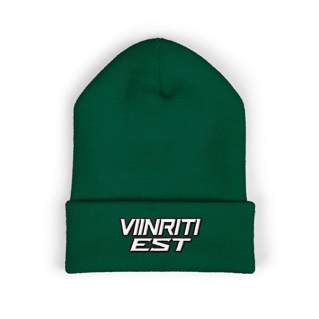 Embroidered 'Viinriti Est' Cuffed Beanie — Classic Knit Winter Hat