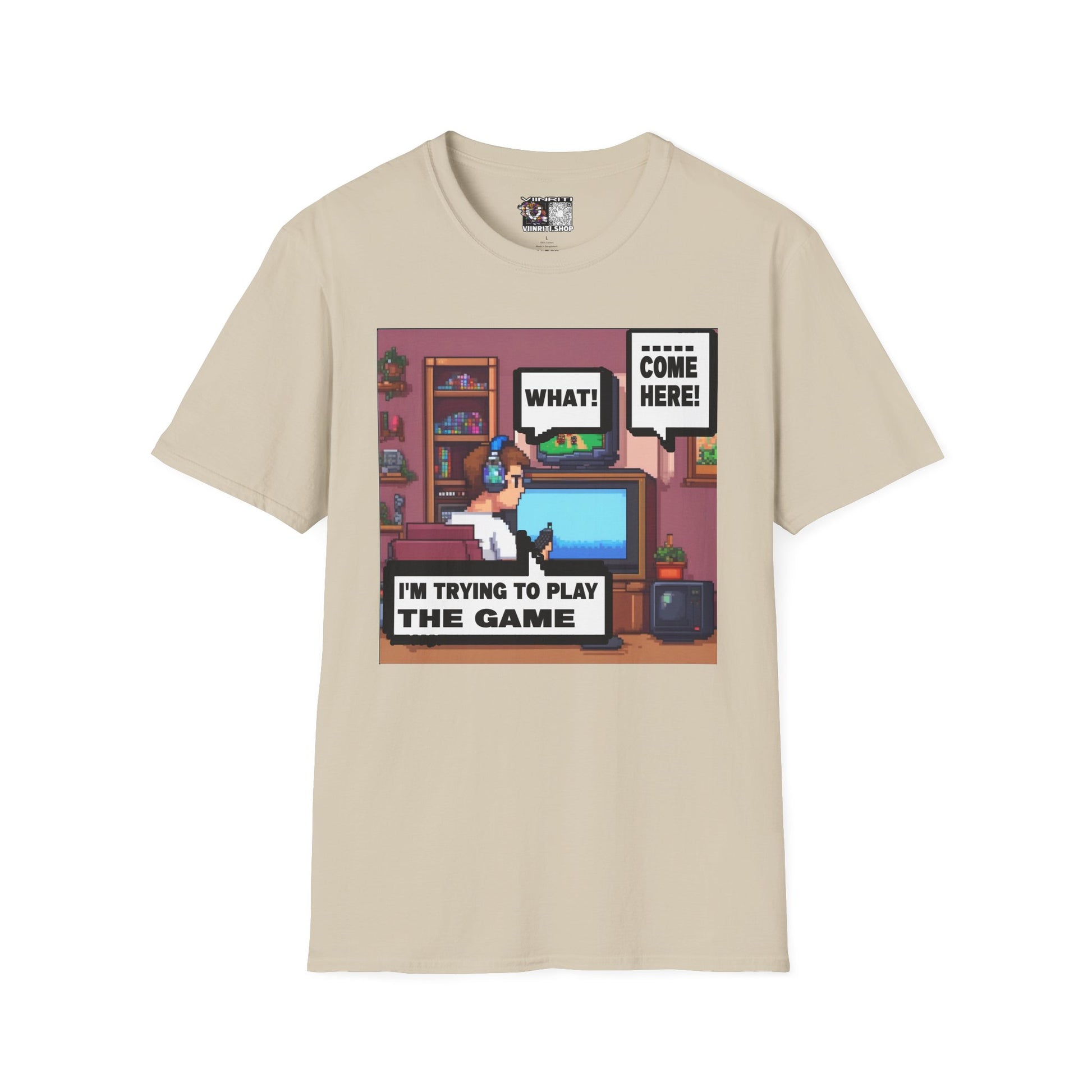 Gamer Room T-Shirt — "I'm Trying to Play the Game" Retro Pixel Art Tee