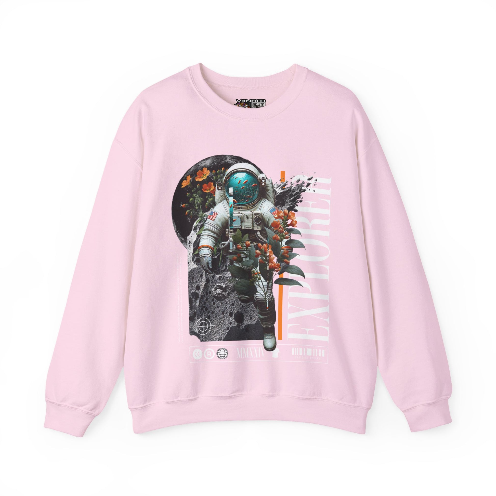 Astronaut Floral Crewneck Sweatshirt — Space Explorer Graphic Pullover