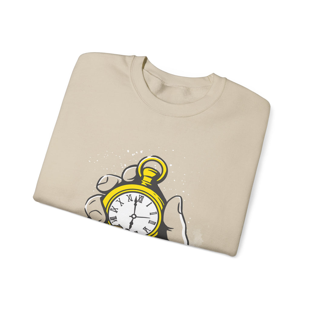 "Time Is Money" Graphic Pocket Watch & Coins Crewneck Sweatshirt -