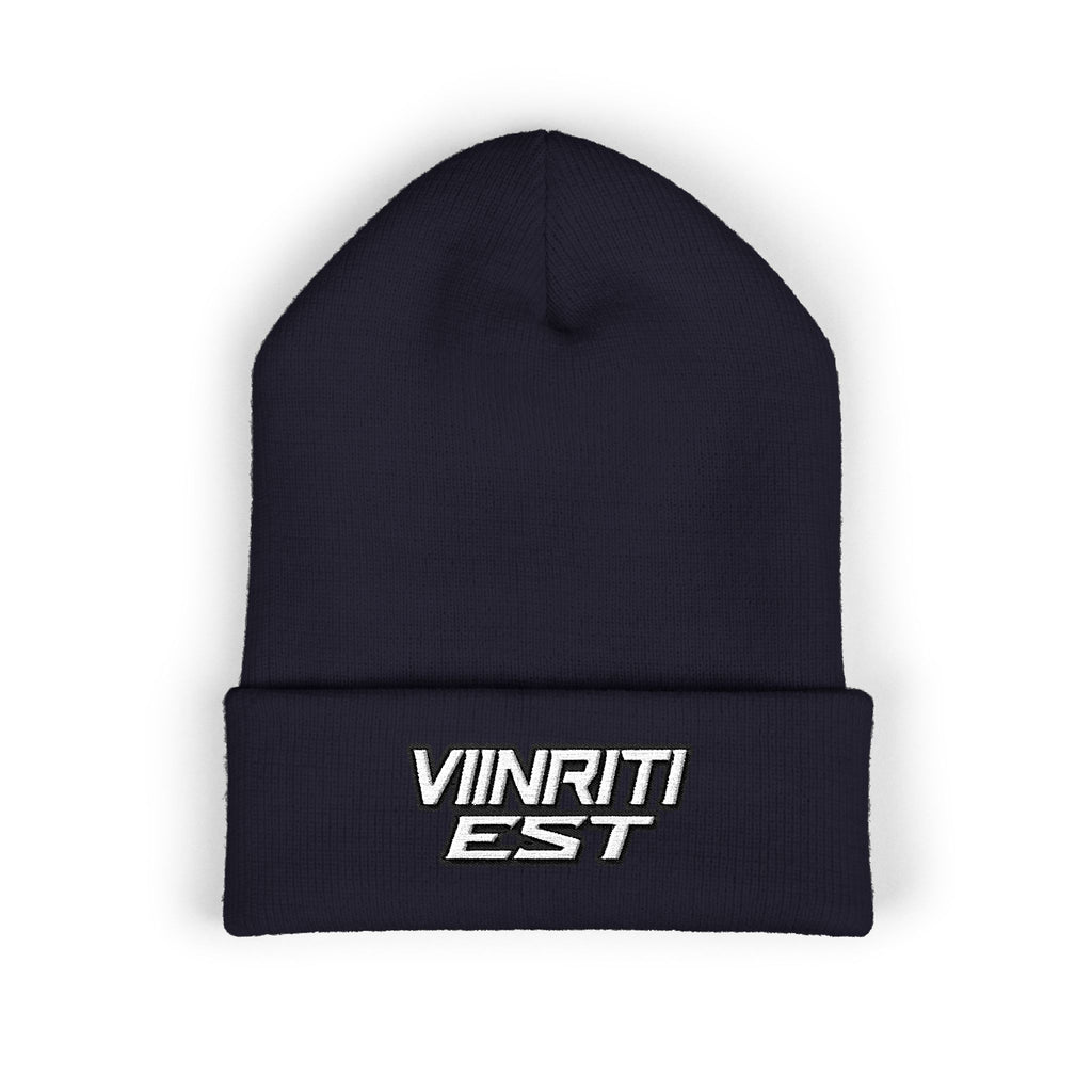 Embroidered 'Viinriti Est' Cuffed Beanie — Classic Knit Winter Hat