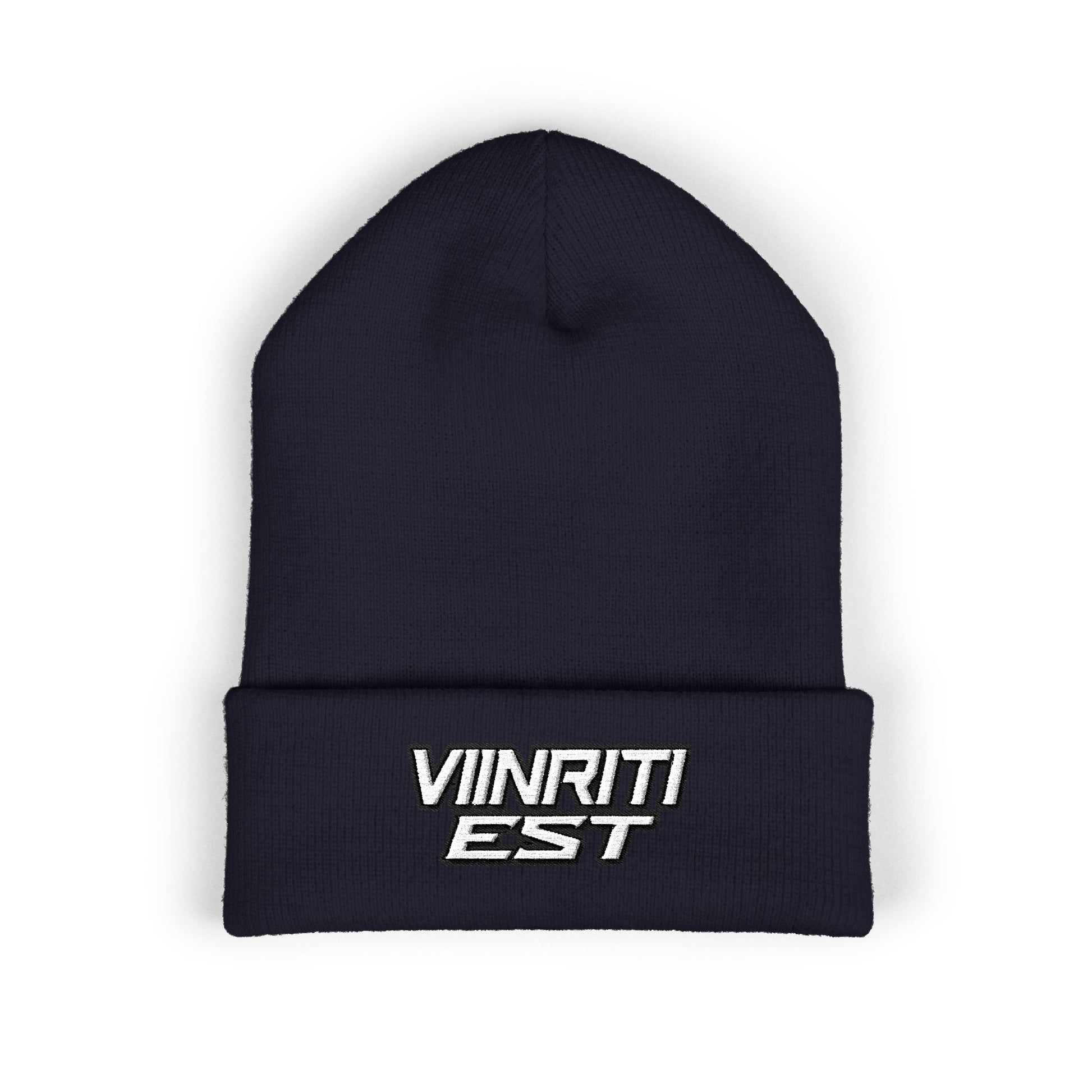Embroidered 'Viinriti Est' Cuffed Beanie — Classic Knit Winter Hat