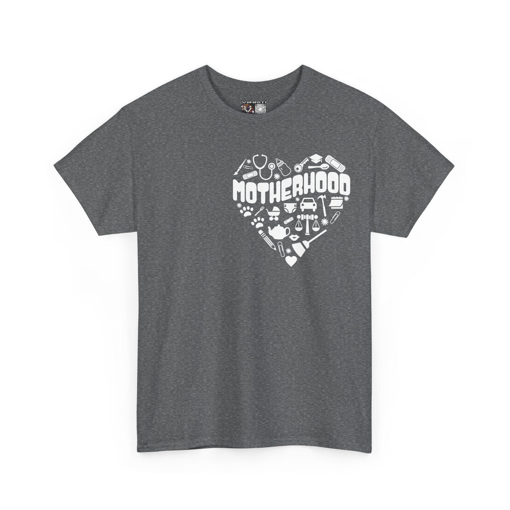 Motherhood Heart Tee — Mom Life Graphic T-Shirt