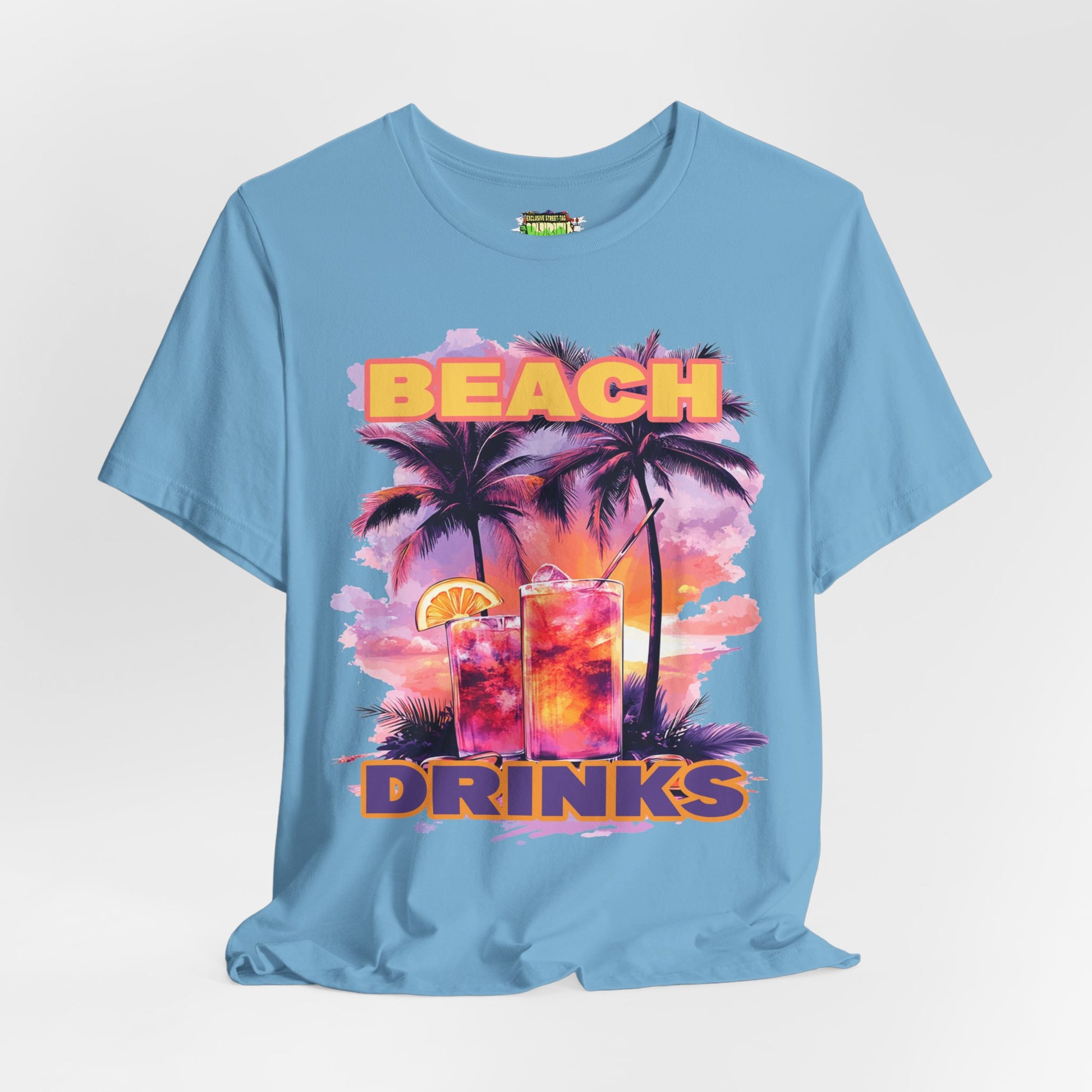 Beach Drinks Unisex Jersey Tee, Summer Shirt, Vacation T-Shirt, Tropical Paradise Top, Casual Beachwear
