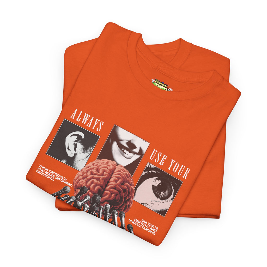 "Always Use Your Brain Graphic Unisex Heavy Cotton Tee with Unique Design, Casual Wear, Gift for Art Lovers, Festival Outfit, Statement T-Shirt