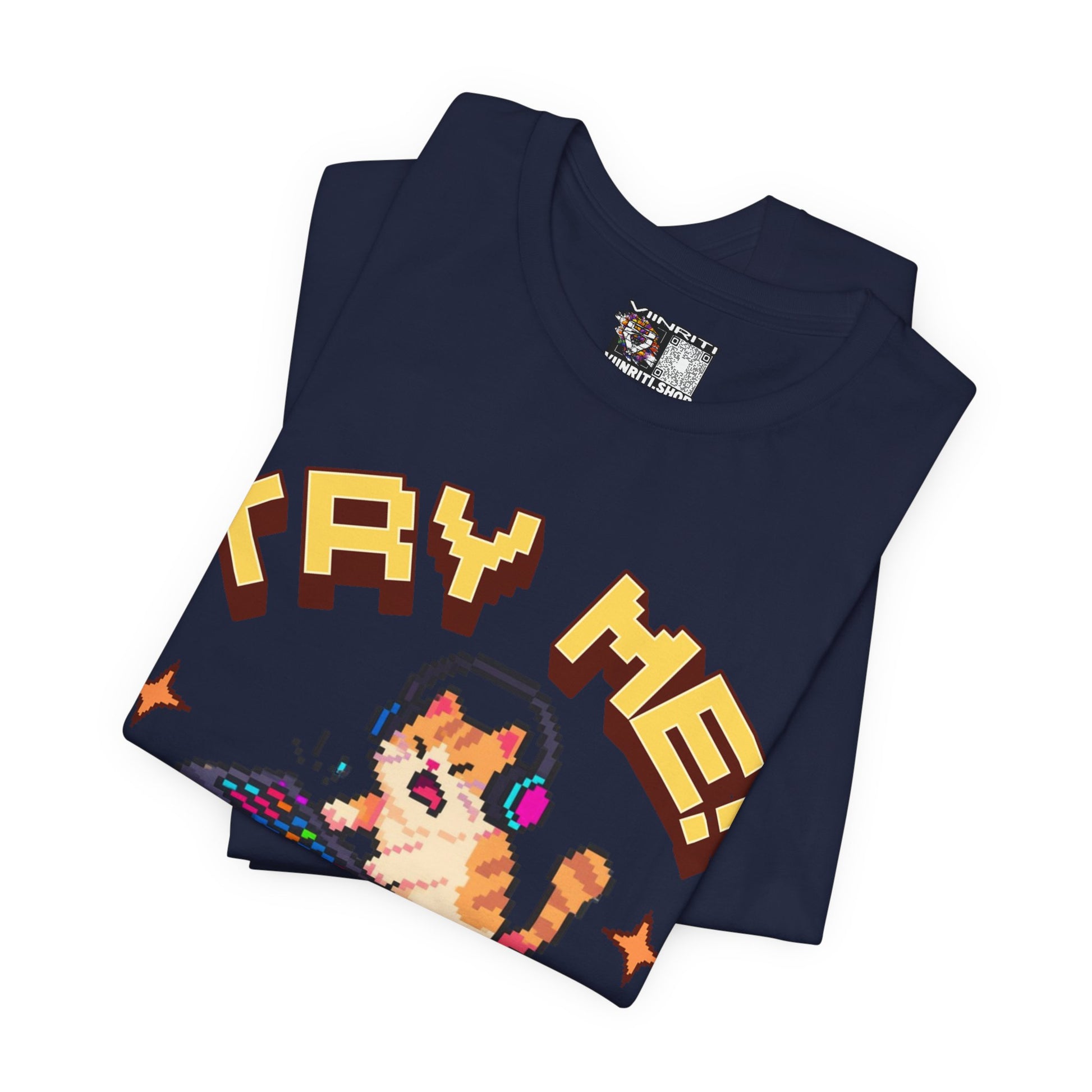 Try Me! Gamer Cat T‑Shirt — "Defeat Is Temporary, Rage Is Forever" Retro Pixel Tee