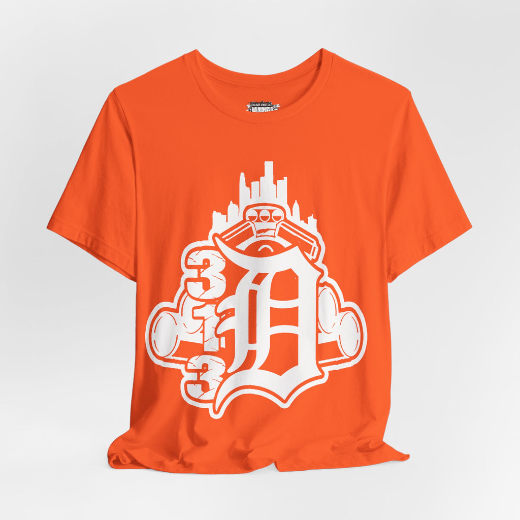 Detroit D Monochrome Tee — City Skyline & Motor Graphic T-Shirt