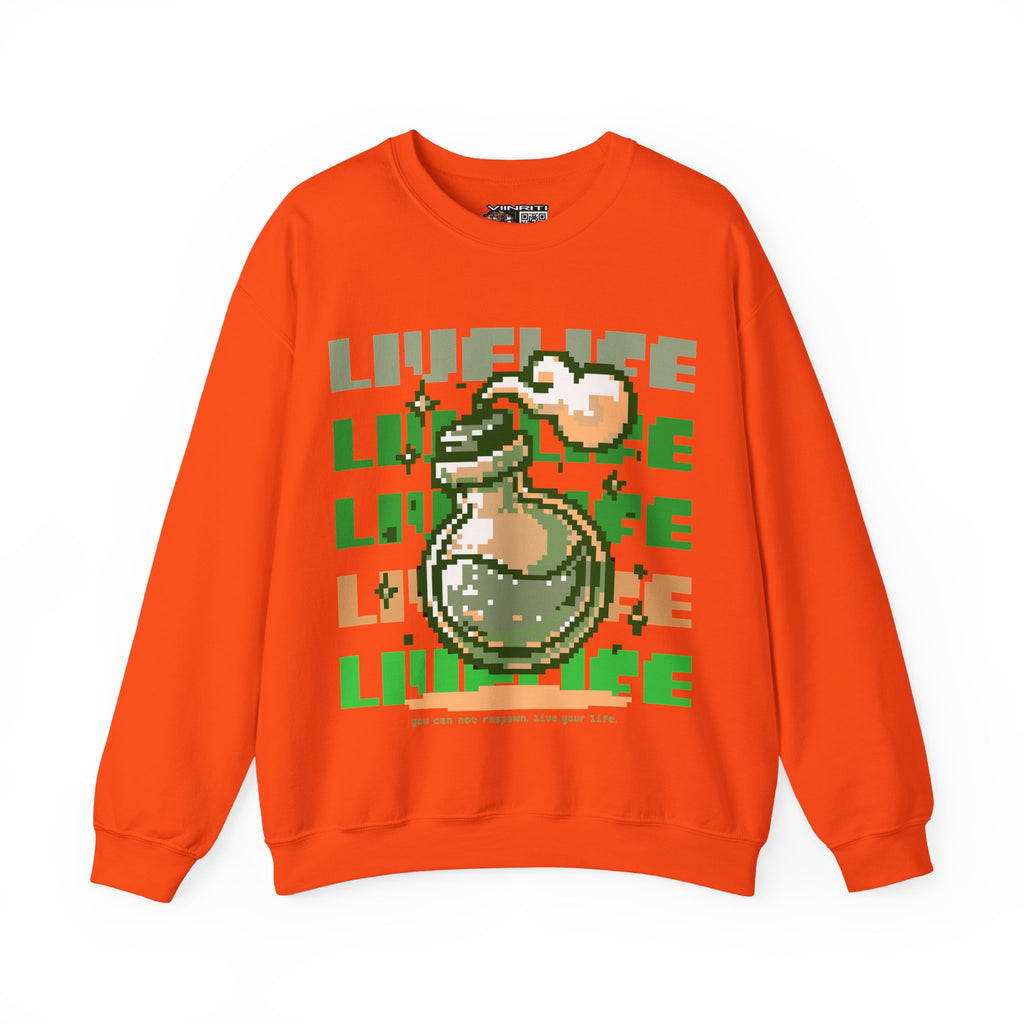 Crewneck Sweatshirt — Pixel Potion 'LIFE' Retro Gaming Graphic