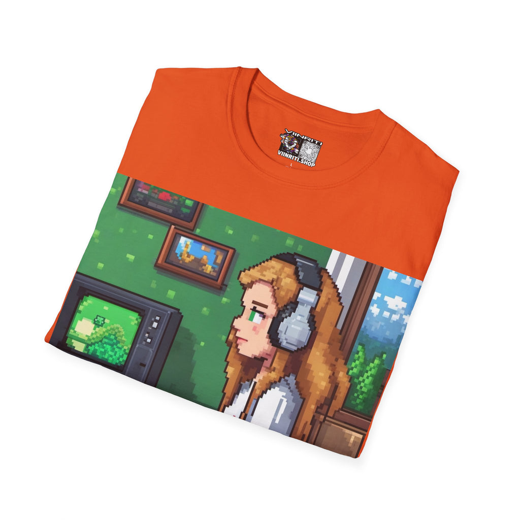 Girl Gamer Here Pixel Art T-Shirt — Retro Gaming Tee for Female Gamers