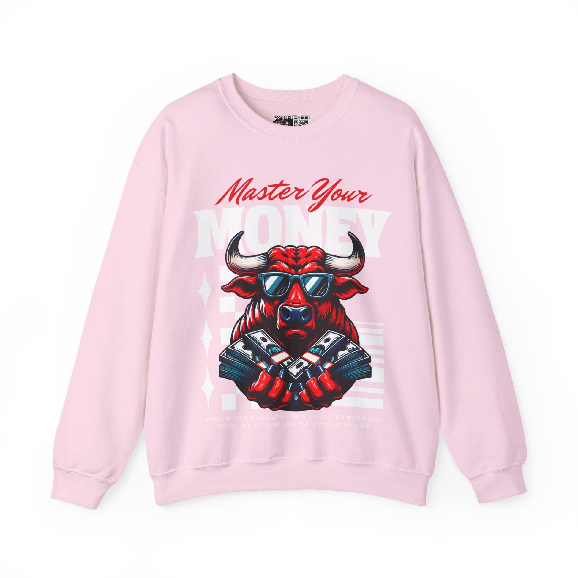 Crewneck Sweatshirt — "Master Your Money" Bull Design, Finance Hustle Graphic