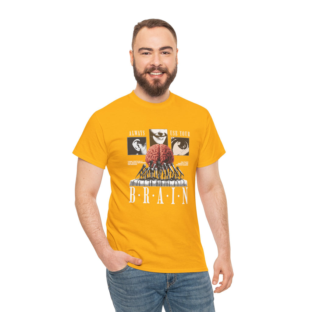 "Always Use Your Brain Graphic Unisex Heavy Cotton Tee with Unique Design, Casual Wear, Gift for Art Lovers, Festival Outfit, Statement T-Shirt